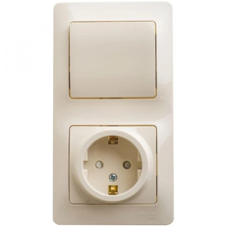 Блок розетка 2К+З -выключатель Systeme Electric Glossa бежевый GSL000270