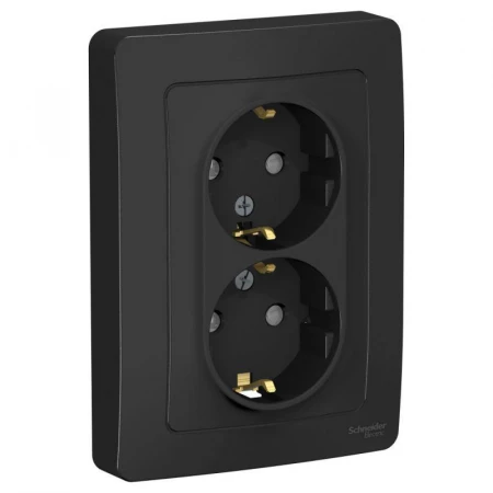 Розетка двойная 2К+З Systeme Electric Blanca 16A 250V со шторками антрацит BLNRS001126
