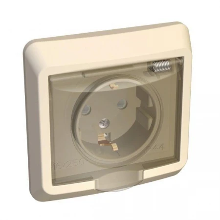 Розетка 2К+З Systeme Electric Этюд 16A 250V с крышкой шторками кремовая PC16-044K