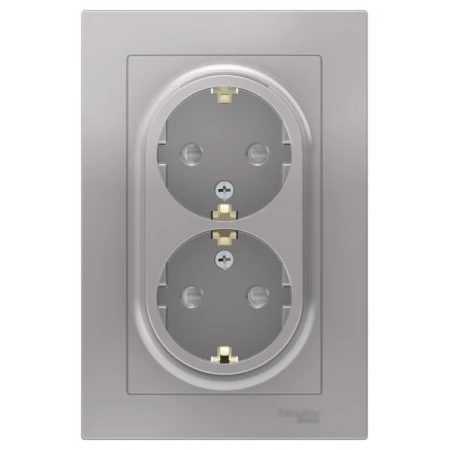 Розетка двойная 2К+З Systeme Electric AtlasDesign 16A 250V со шторками алюминий ATN000326