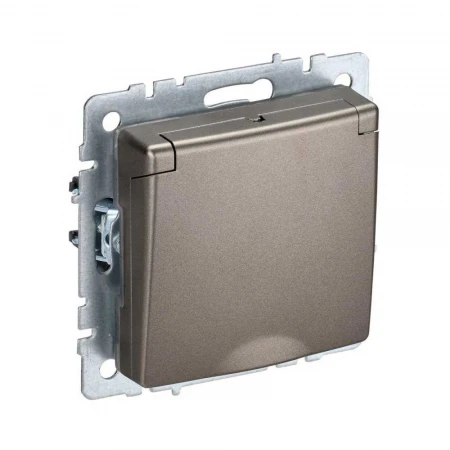 Розетка 2P+PE IEK Brite с крышкой и шторками шампань BR-R16-16-44-K37