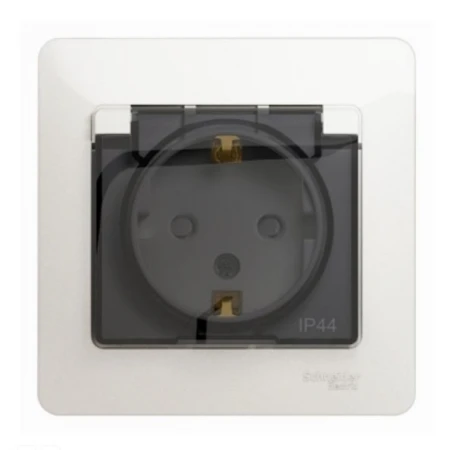 Розетка 2К+З Systeme Electric Glossa 16A 250V со шторками и крышкой перламутр GSL000648