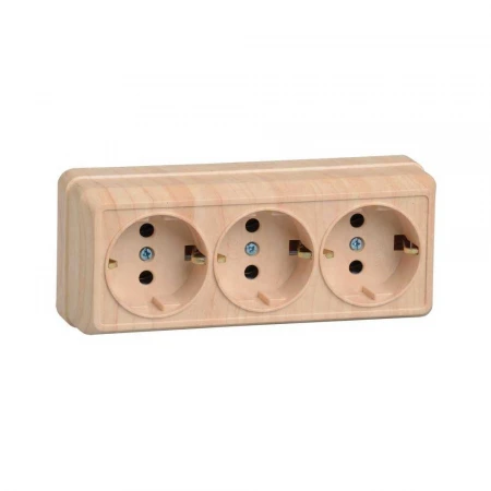 Розетка тройная 2P+PE IEK Oktava сосна ERO31-K03-16-DC