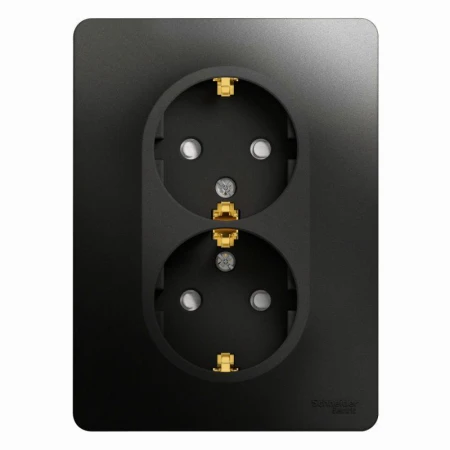Розетка двойная 2К+З Systeme Electric Glossa 16A 250V со шторками антрацит GSL000726