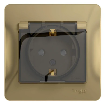 Розетка 2К+З Systeme Electric Glossa 16A 250V со шторками и крышкой титан GSL000448