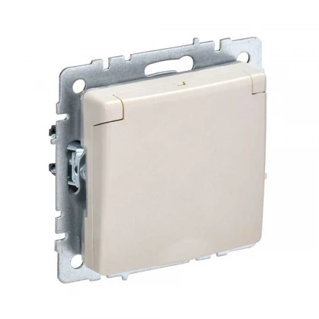 Розетка 2P+PE IEK Brite с крышкой и шторками бежевая BR-R16-16-44-K10