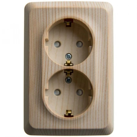 Розетка угловая двойная 2К+З Systeme Electric Этюд 16A 250V со шторками сосна PA16-108D