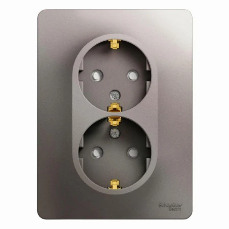Розетка двойная 2К+З Systeme Electric Glossa 16A 250V со шторками платина GSL001226