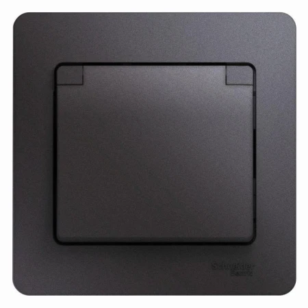 Розетка 2К+З Systeme Electric Glossa 16A 250V со шторками и крышкой графит GSL001346
