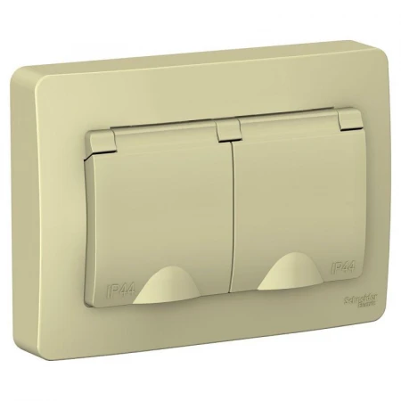 Розетка двойная 2К+З Systeme Electric Blanca 16A 250V со шторками и крышкой бежевая BLNRS441127