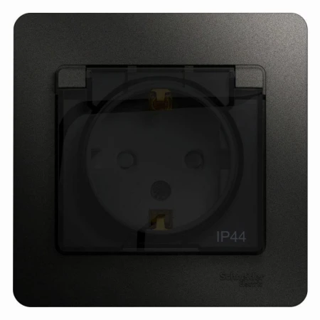 Розетка 2К+З Systeme Electric Glossa 16A 250V со шторками и крышкой антрацит GSL000748