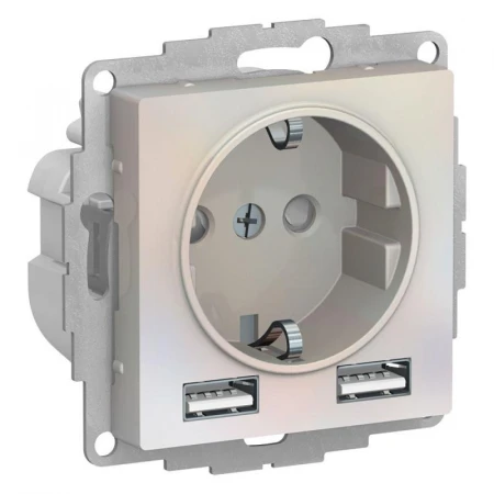 Розетка 2К+3/2хUSB Systeme Electric AtlasDesign 16A 250V Type A+A жемчужная ATN000430