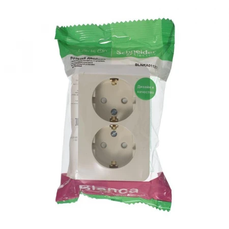 Розетка двойная 2К+З Systeme Electric Blanca 16A 250V со шторками бежевая BLNRA011217