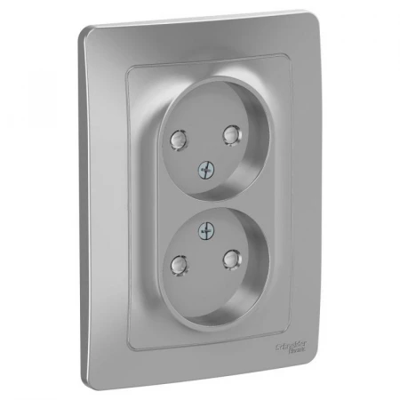 Розетка двойная 2К Systeme Electric Blanca 16A 250V со шторками алюминий BLNRS000123