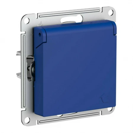 Розетка 2К+З Systeme Electric AtlasDesign 16A 250V со шторками и крышкой аквамарин ATN001146