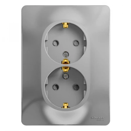 Розетка двойная 2К+З Systeme Electric Glossa 16A 250V со шторками алюминий GSL000326