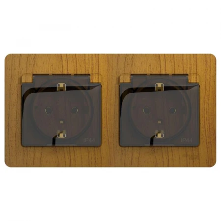 Розетка двойная 2К+З Systeme Electric Glossa 16A 250V со шторками дуб GSL000547