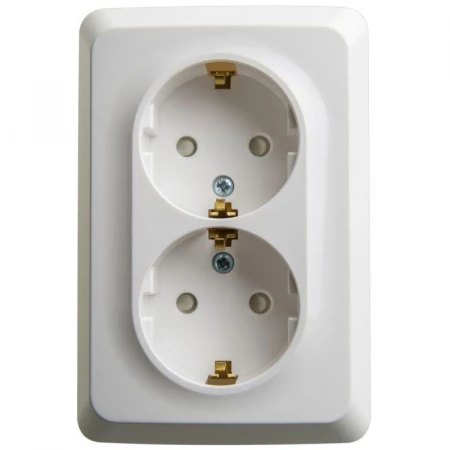 Розетка угловая двойная 2К+З Systeme Electric Этюд 16A 250V со шторками белая PA16-108B