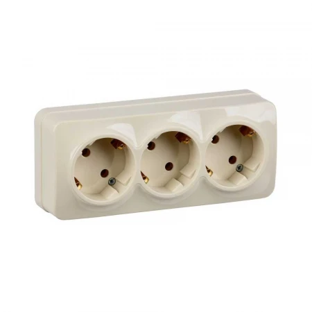 Розетка тройная 2P+PE IEK Glory кремовая ERH31-K33-16