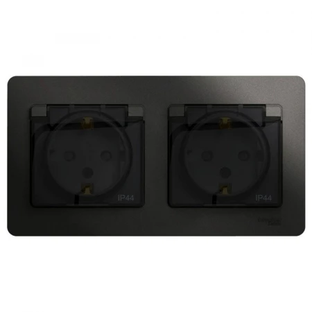 Розетка двойная 2К+З Systeme Electric Glossa 16A 250V со шторками антрацит GSL000747