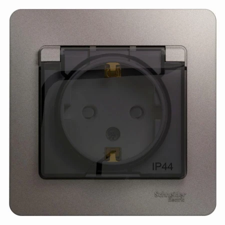 Розетка 2К+З Systeme Electric Glossa 16A 250V со шторками и крышкой платина GSL001248