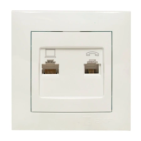 Валенсия розетка RJ-45+RJ11 2-местная белая EKF PROxima EWK02-035-30