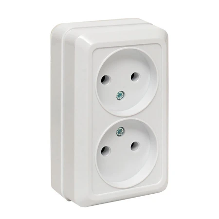 Рим Розетка 2-местная 10А без заземления белая EKF ENR10-102-10