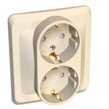 Розетка двойная 2К+З Systeme Electric Этюд 16A 250V со шторками кремовая PC16-008K