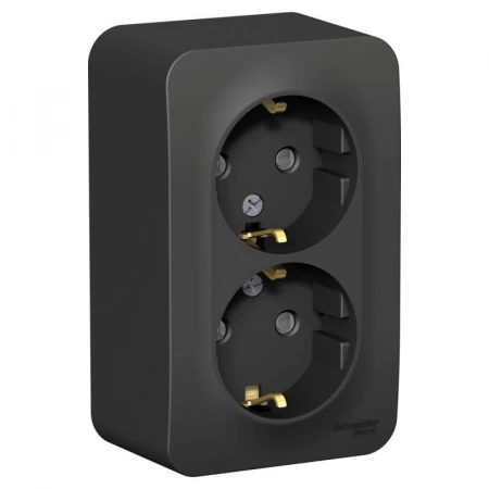 Розетка двойная 2К+З Systeme Electric Blanca 16A 250V со шторками антрацит BLNRA011206