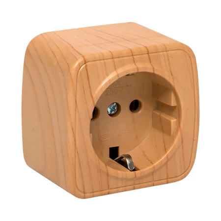 Розетка 1-местная ОП Минск 16А с заземлением светлое дерево EKF EGR16-028-30