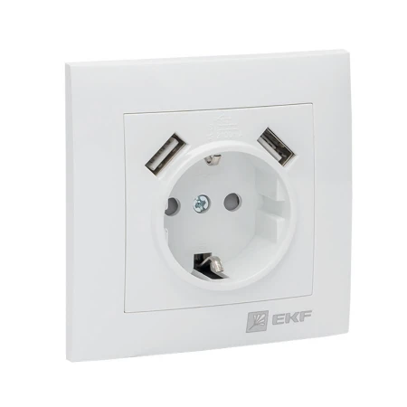 Валенсия розетка 1-местная с/з 16А белая с защ. штор. с 2 USB 2,1А EKF PROxima EWR16-028-10-2USB