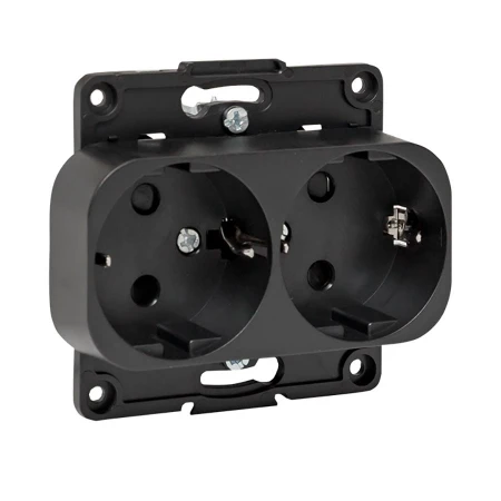 Стокгольм Механизм Розетки 2-местной с/з 16А черный с защ. штор. EKF PROxima EYR16-128-20