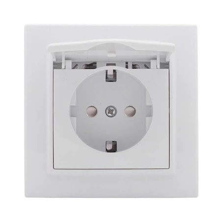 Минск Розетка 1-местная СП с заземлением и крышкой 16А белая с защ. штор. EKF Basic ERR16-029-100
