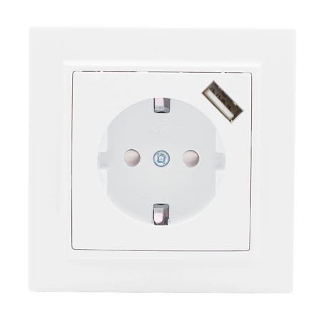 Розетка 1-местная СП с/з Минск 16А белая с защ. штор. с USB 1А EKF ERR16-028-100-USB