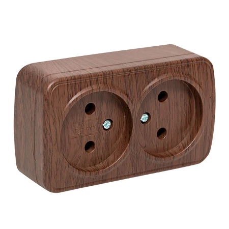 Розетка 2-местная ОП Минск 10А без заземления тёмное дерево EKF EGR10-102-40