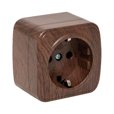 Розетка 1-местная ОП Минск 16А с заземлением тёмное дерево EKF EGR16-028-40
