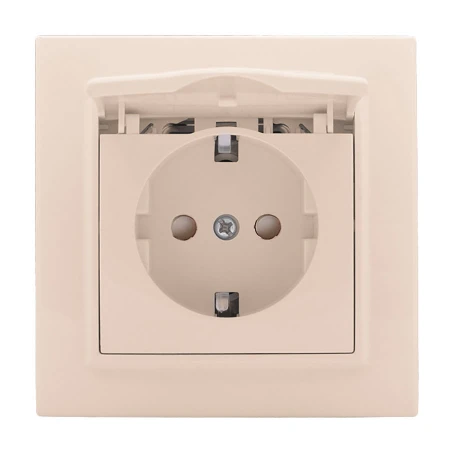 Розетка 1-местная СП с/з Минск с крышкой 16А бежевая с защ. штор. EKF ERR16-029-200