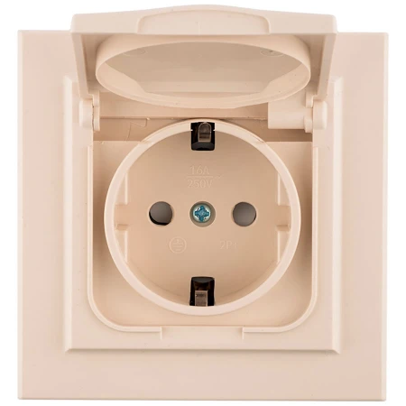 Минск Розетка 1-местная СП с/з с крышкой 16А бежевая с защ. штор. IP44 EKF ERR16-029-200-44