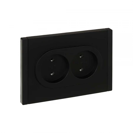 FORTE&PIANO Розетка 2-местная без заземления без защитных шторок безвинтовое крепление 10А FP126 черный IEK FP-R20-10-1-K02