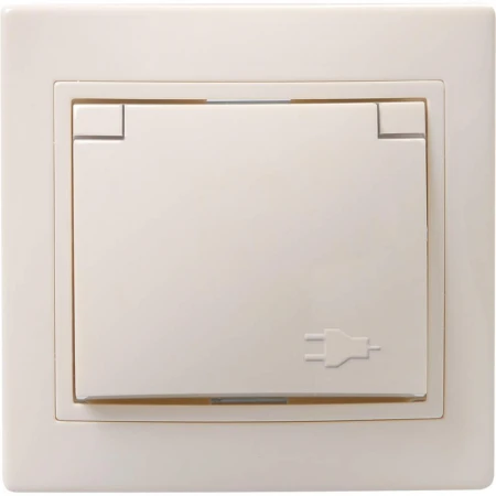 KVARTA Розетка 1-местная с заземлением с защитными шторками с крышкой 16А РСбш10-3-ККм кремовый IEK ERK12-K33-16-DM