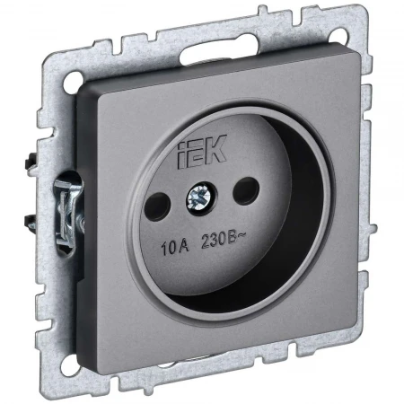 BRITE Розетка 1-местная без заземления с защитными шторками 10А РСш10-2-БрС сталь IEK BR-R13-10-K46