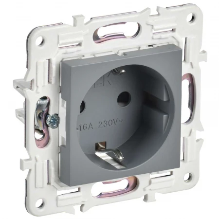 SKANDY Розетка с заземлением с защитными шторками 16А безвинтовое крепление SK-R06Gr серый IEK SK-R14-16-1-K03