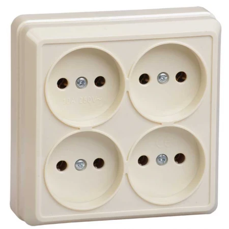 OKTAVA Розетка 4-местная без заземления для открытой установки 10А РС24-2-ОК кремовый IEK ERO40-K33-10-DC