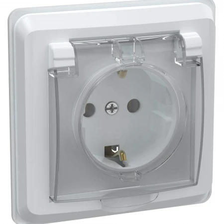 VEGA Розетка 1-местная с заземлением с защитными шторками с крышкой 16А IP44 РСбш10-3-ВБ белый IEK ERV16-K01-16-DM