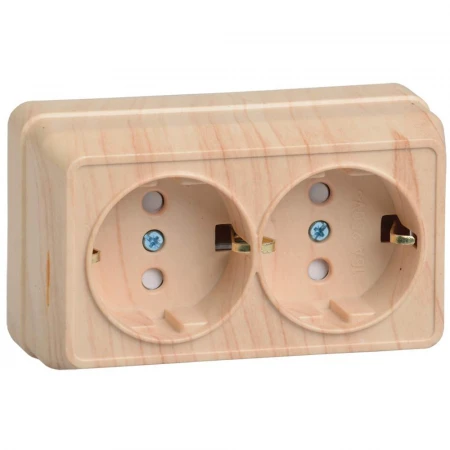 OKTAVA Розетка 2-местная с заземлением с защитными шторками для открытой установки 16А РСш22-3-ОС сосна IEK ERO24-K03-16-DC