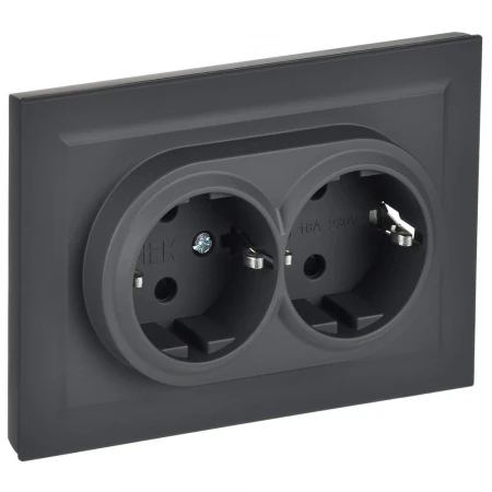 BRITE Розетка 2-местная с заземлением с защитными шторками 16А в сборе РСш12-3-БрГ графит IEK BR-R24-16-K53-F
