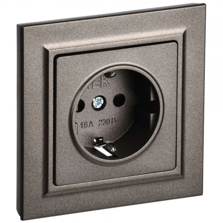 BRITE Розетка 1-местная с заземлением с защитными шторками 16А в сборе РСР14-1-0-БрТБ темная бронза IEK BR-R14-16-K45-F