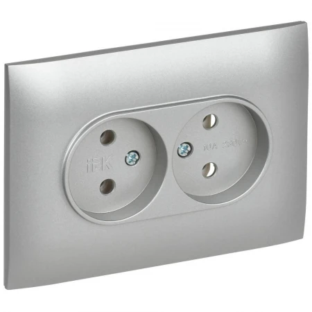 SKANDY Розетка 2-местная без заземления без защитных шторок 10А в сборе SK-R10S серебряный IEK SK-R20-10-K23-F