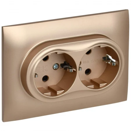 SKANDY Розетка 2-местная с заземлением с защитными шторками 16А в сборе SK-R07Sa песочный IEK SK-R24-16-K98-F