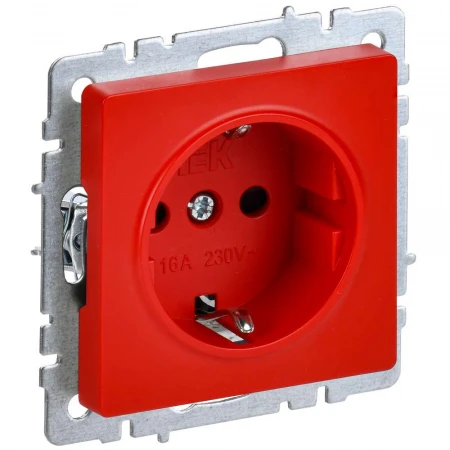 BRITE Розетка 1-местная с заземлением с защитными шторками 16А РС14-1-0-БрК красный IEK BR-R14-16-K04